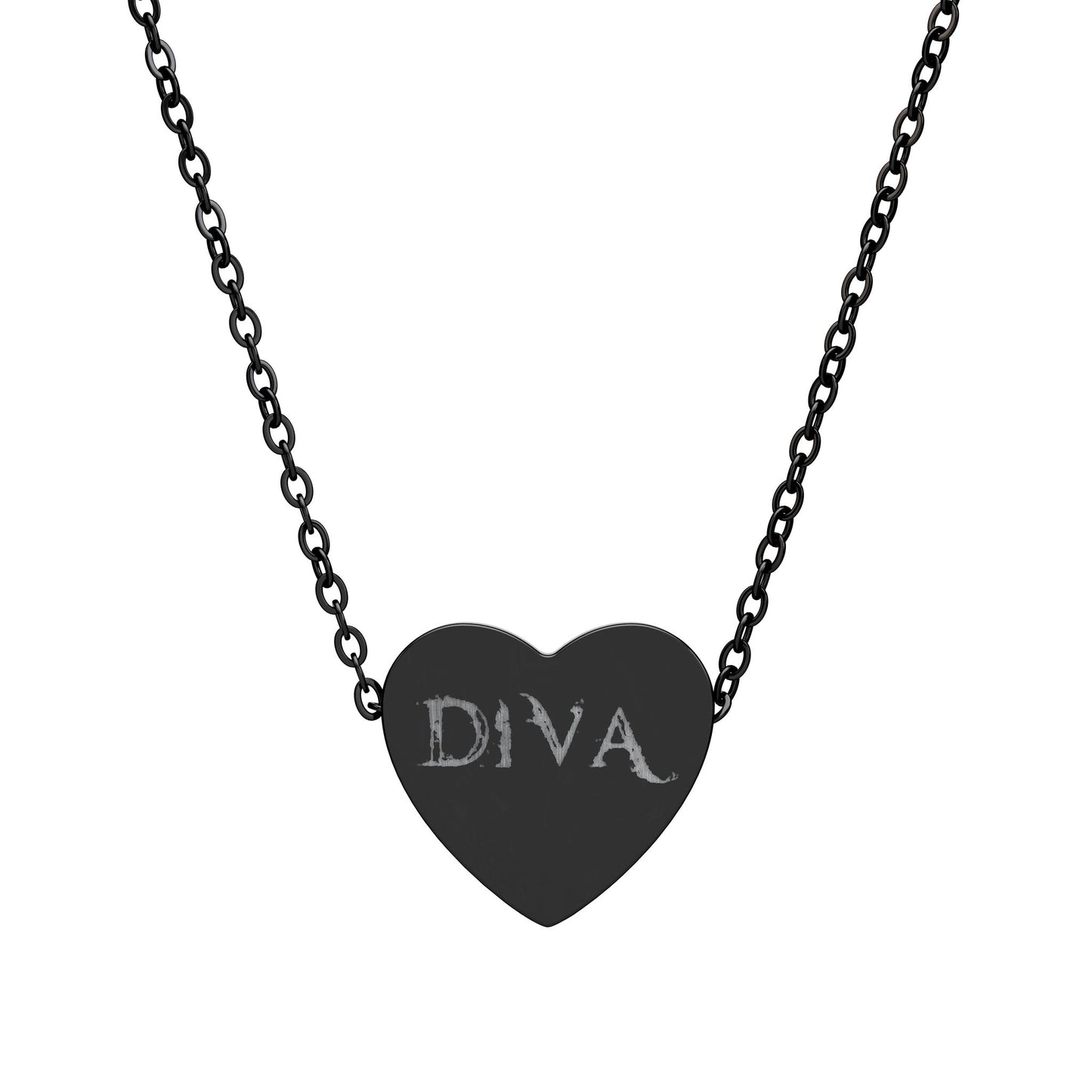 DIVA - Engraved Black Heart Necklace