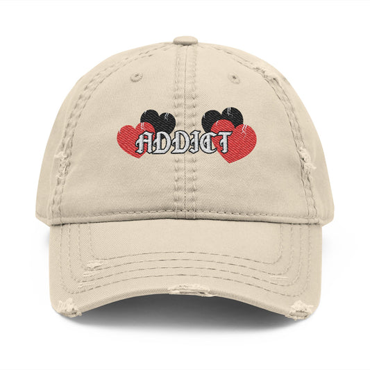 Embroidered "Love Addict" Distressed Dad Hat
