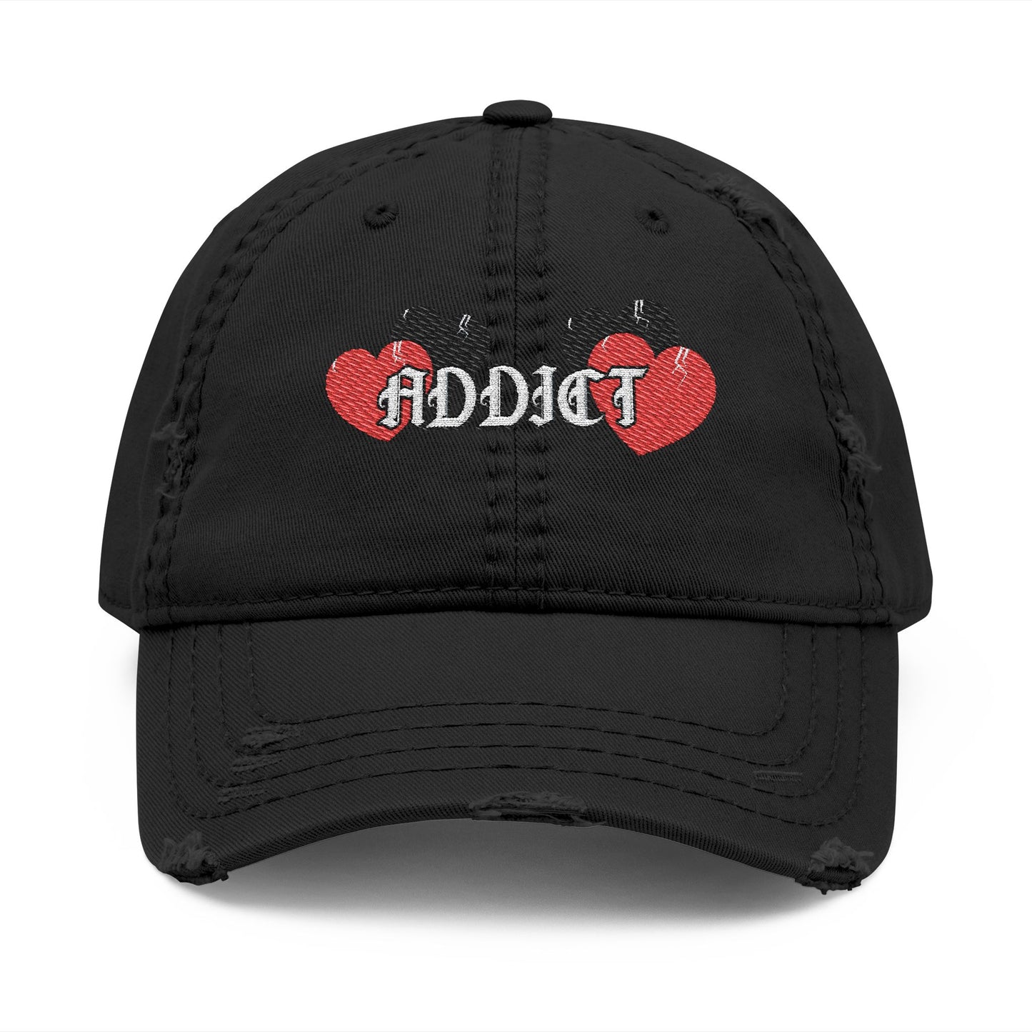 Embroidered "Love Addict" Distressed Dad Hat