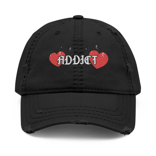 Embroidered "Love Addict" Distressed Dad Hat