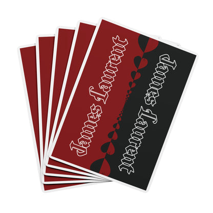 Fan of 52 Pick Up playing cards showing the custom red and black backs