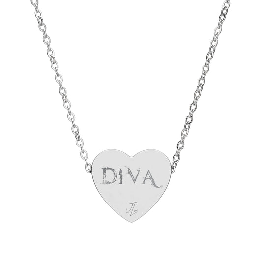 Laurent's DIVA - Engraved Black Heart Necklace