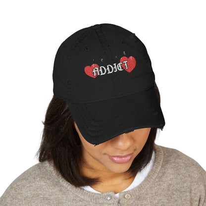 Embroidered "Love Addict" Distressed Dad Hat