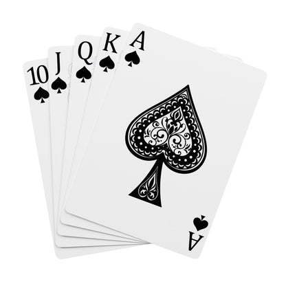 Fan of 52 Pick Up spade playing cards from ten through ace