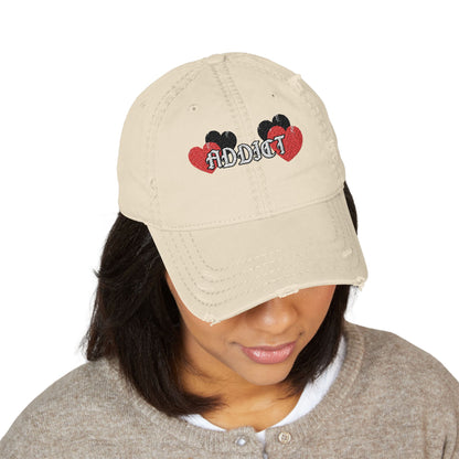 Embroidered "Love Addict" Distressed Dad Hat