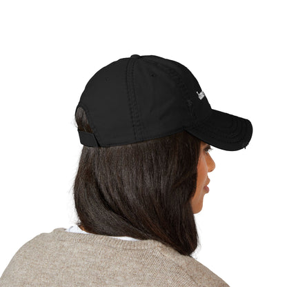 Black James Laurent embroidered cap worn from the side and back