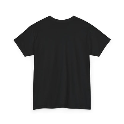 Angled back view of black James Laurent band logo tee