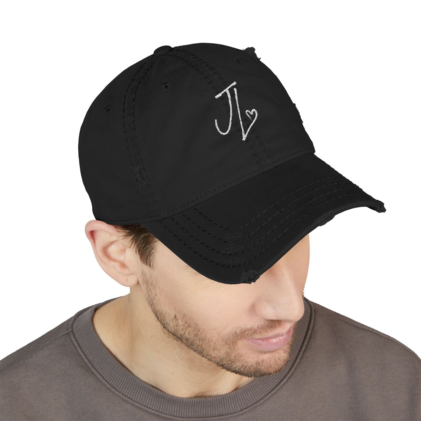 Embroidered JL Signature Distressed dad hat